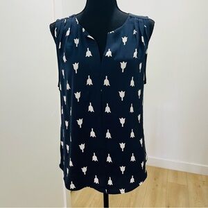 Navy and White Women's Sleeveless Top